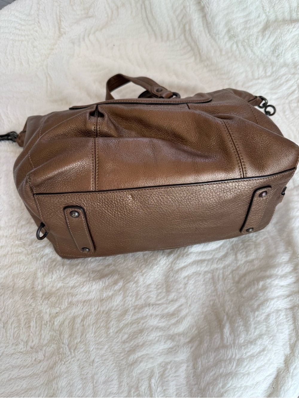 COACH Madison Sabrina Bronze Leather Satchel Handbag with Purple Lining - Picture 4 of 6